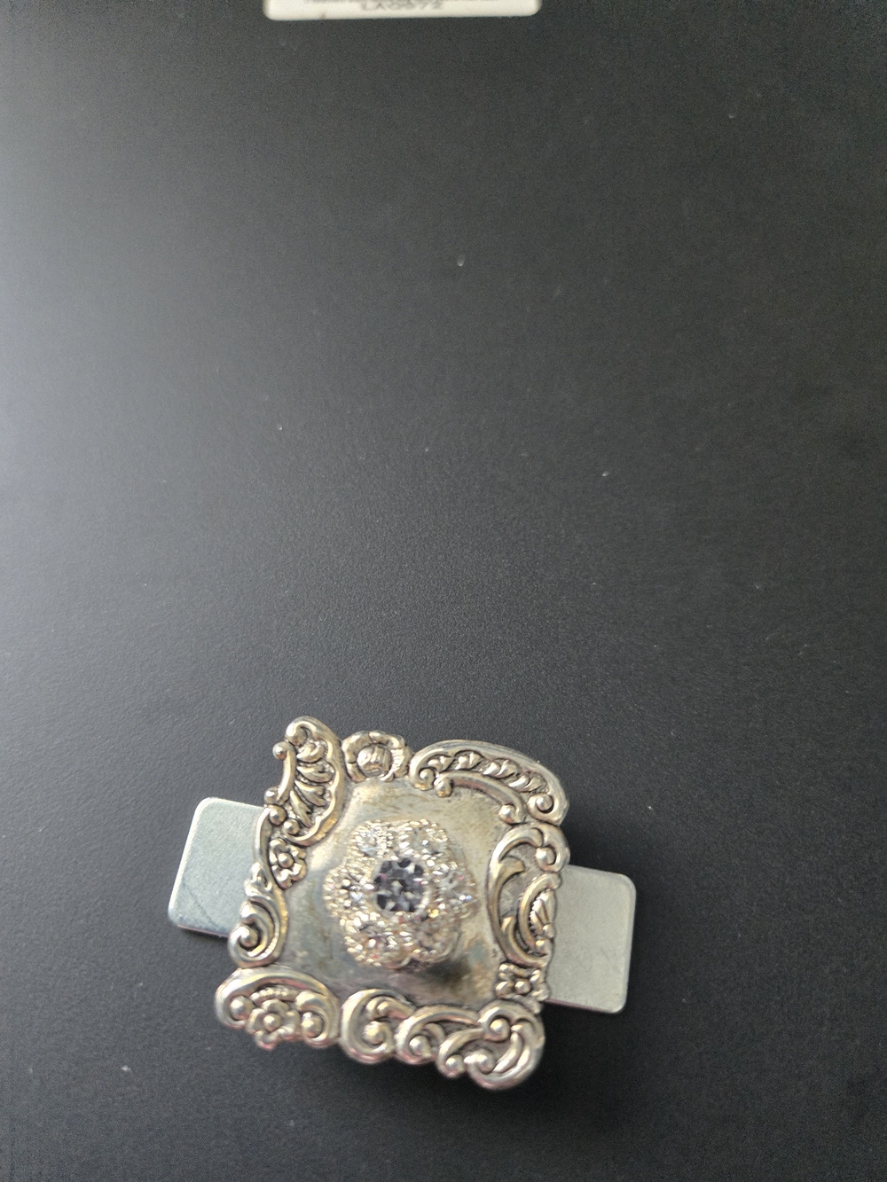 Vintage Style Magnetic Brooch Ornate Silver Tone With Rhinestones